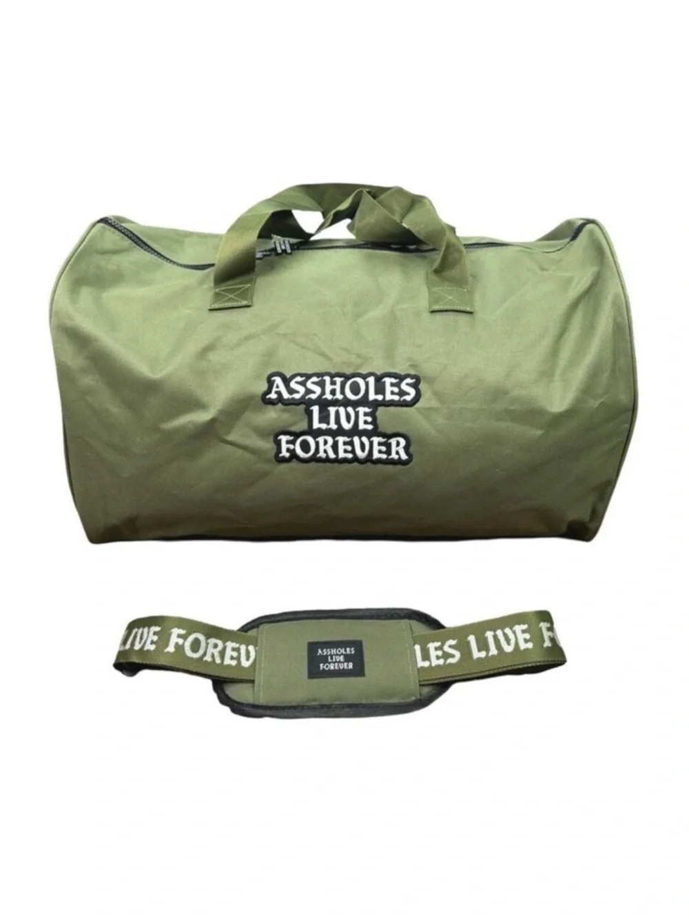 A**holes Live Forever Emotional Baggage Embroidered Duffle Bag 20” x 8” x 11.5”
